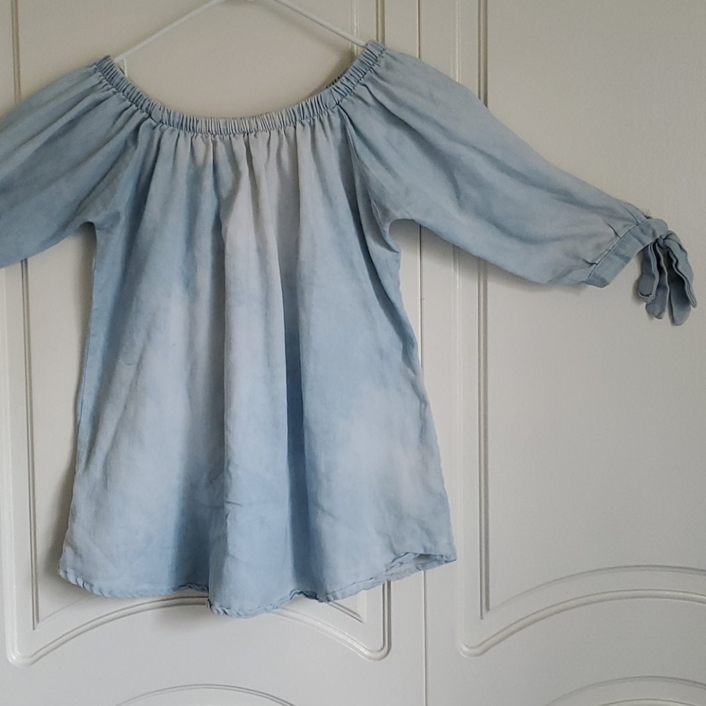 Light washed Faux jean off the shoulder blouse